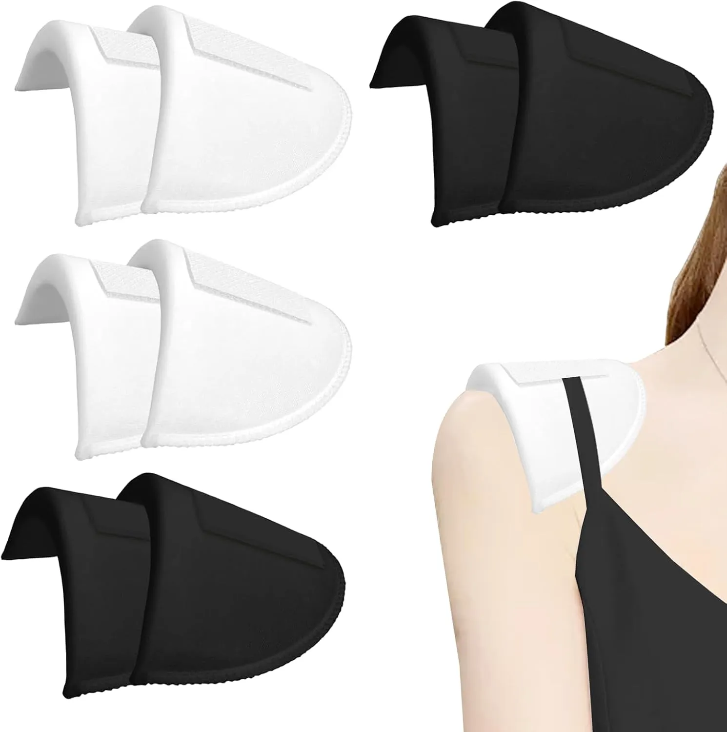 4 Pairs Shoulder Pads for Women's Clothing, 0.6in No Sew Self-Adhesive Foam Padding, Breathable Set-in High Low Sponge Pad for Blazer Suit T-Shirt, Non-Slip Sewing Supplies (White & Black)