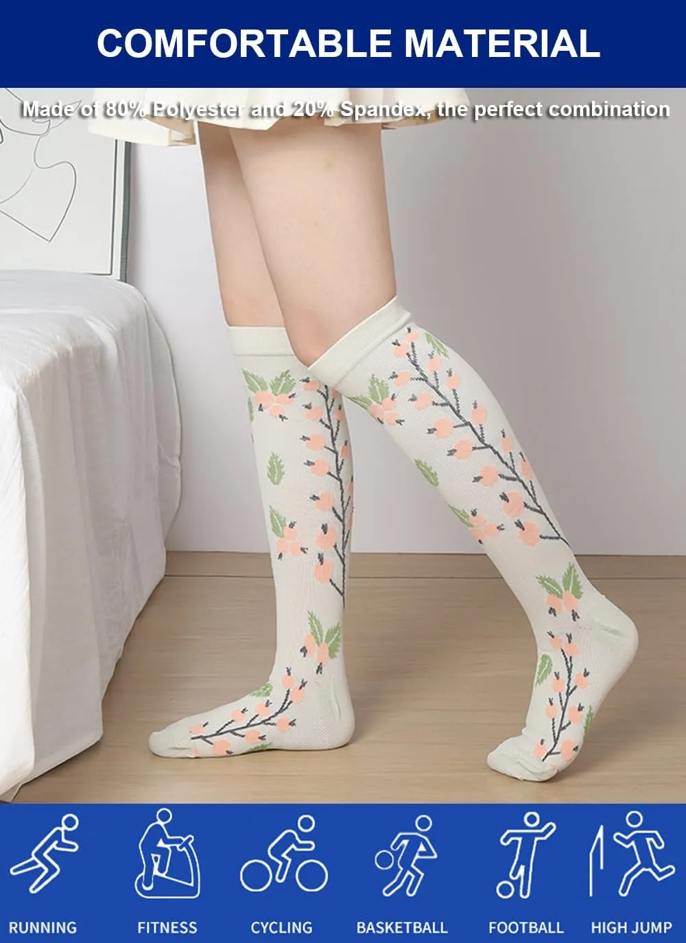 6 Pairs Compression Socks for Women Men 15-20 mmhg Knee High, Womens Compression Socks Compression Stockings for Women Men