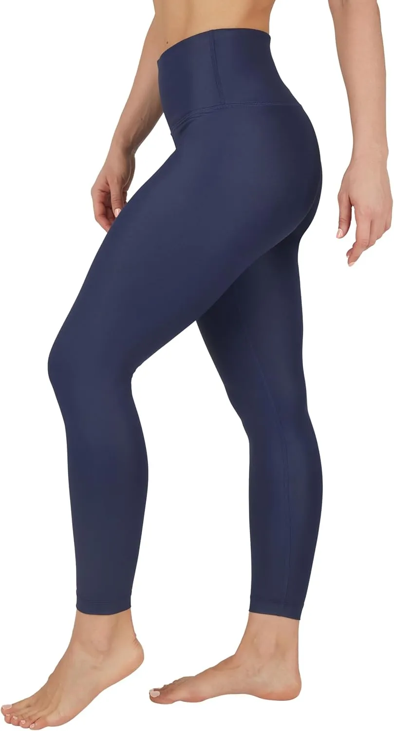 90 Degree By Reflex Womens High Waist High Shine Faux Leather Ankle Leggings