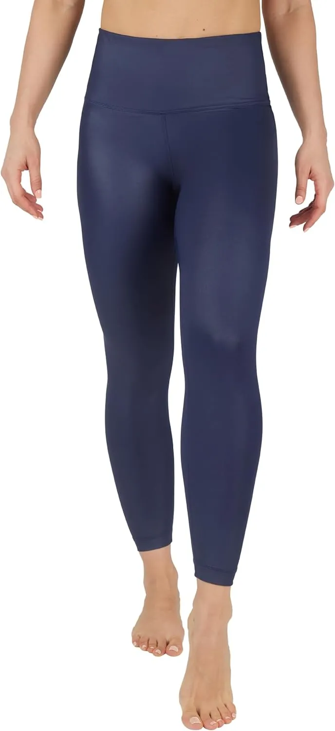 90 Degree By Reflex Womens High Waist High Shine Faux Leather Ankle Leggings