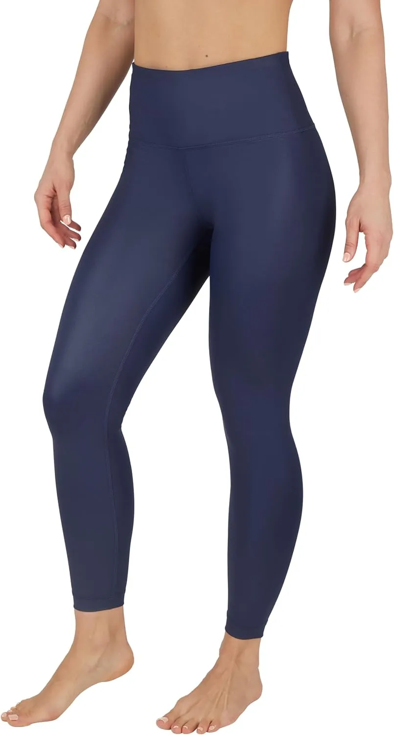 90 Degree By Reflex Womens High Waist High Shine Faux Leather Ankle Leggings