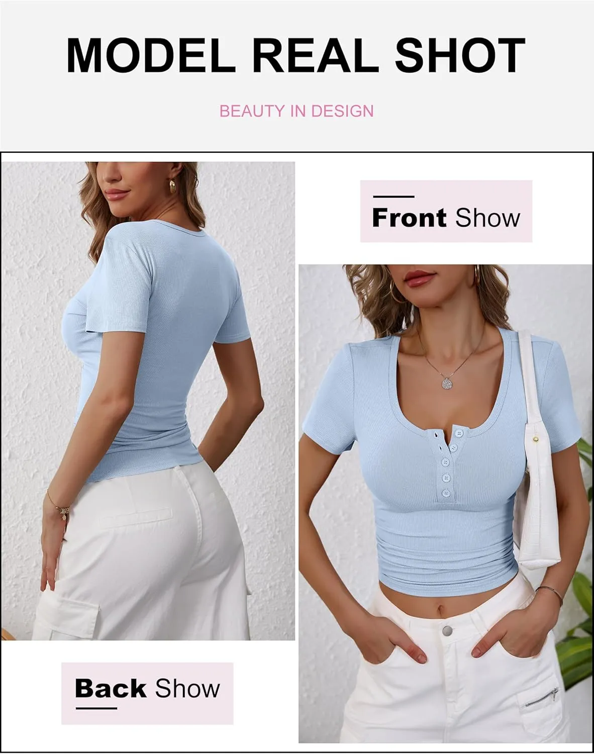 ANRABESS Women's 2025 Spring Summer Short Sleeve Tops Ribbed Knit Henley Button Up Slim Fit Basic Casual T Shirts Blouse
