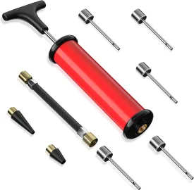 Ball Pump, Sports Ball Pump with 5 Needles, Nozzle, Extension Hose, Push & Pull Inflator System, Perfect for Volleyball, Basketball, Football, Soccer, Water Polo, Swim Inflatables
