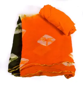 Beautiful three shades batik print pure chiffon saree