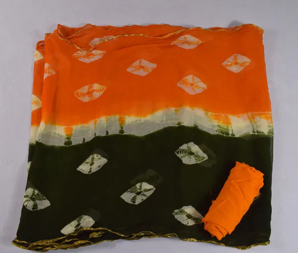 Beautiful three shades batik print pure chiffon saree