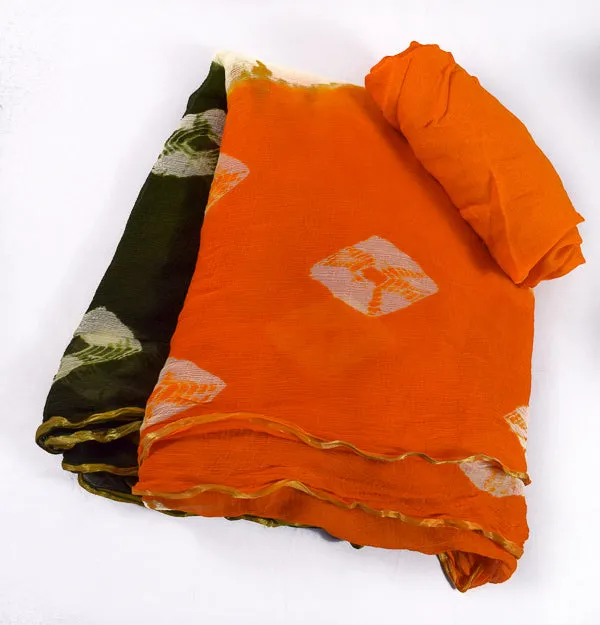 Beautiful three shades batik print pure chiffon saree