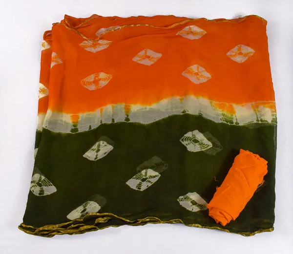 Beautiful three shades batik print pure chiffon saree