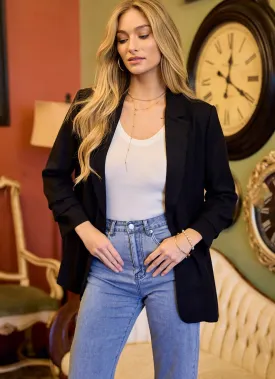 Black Gathered Sleeve Boyfriend Blazer
