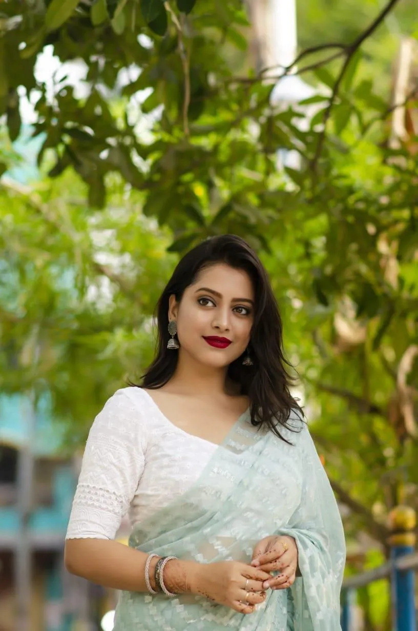 Blue Poly Chiffon Ethnic Motifs Saree with Unstitched Blouse - A2M