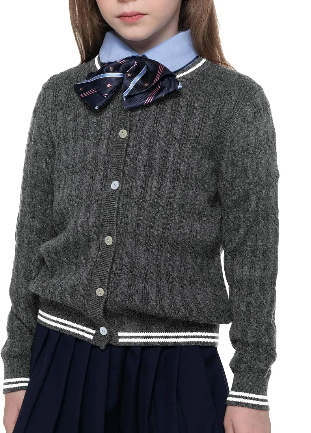 BOBOYOYO Girls Cardigan Kids School Uniform Sweater 100% Cotton Knit Girls Sweaters Button Crewneck Toddler Cardigans