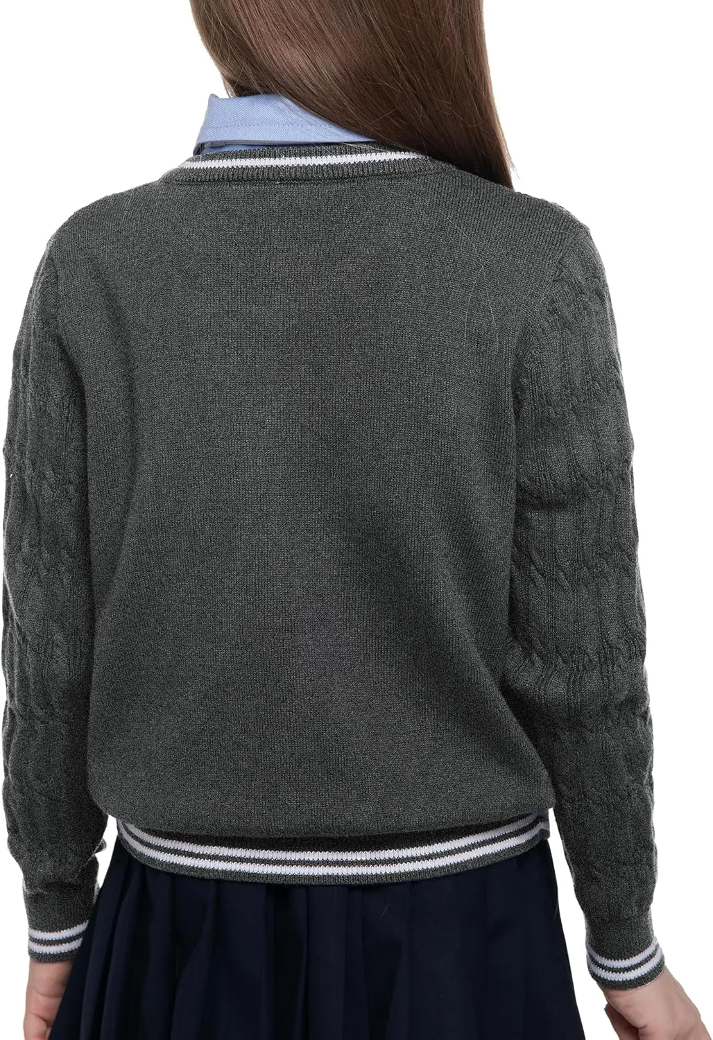 BOBOYOYO Girls Cardigan Kids School Uniform Sweater 100% Cotton Knit Girls Sweaters Button Crewneck Toddler Cardigans