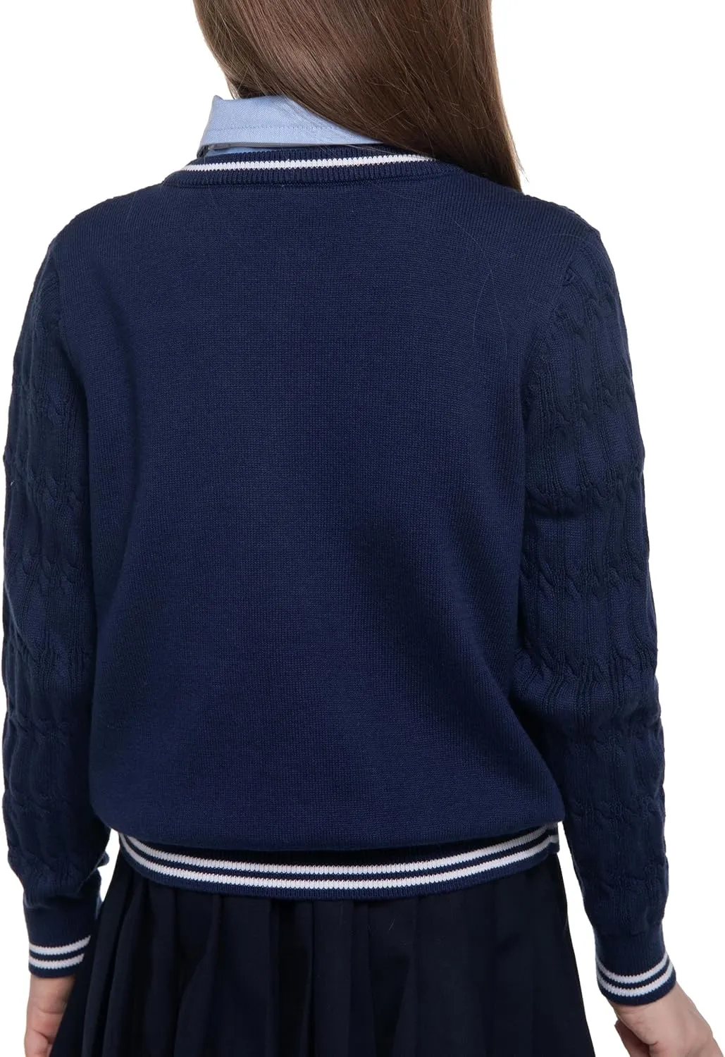 BOBOYOYO Girls Cardigan Kids School Uniform Sweater 100% Cotton Knit Girls Sweaters Button Crewneck Toddler Cardigans