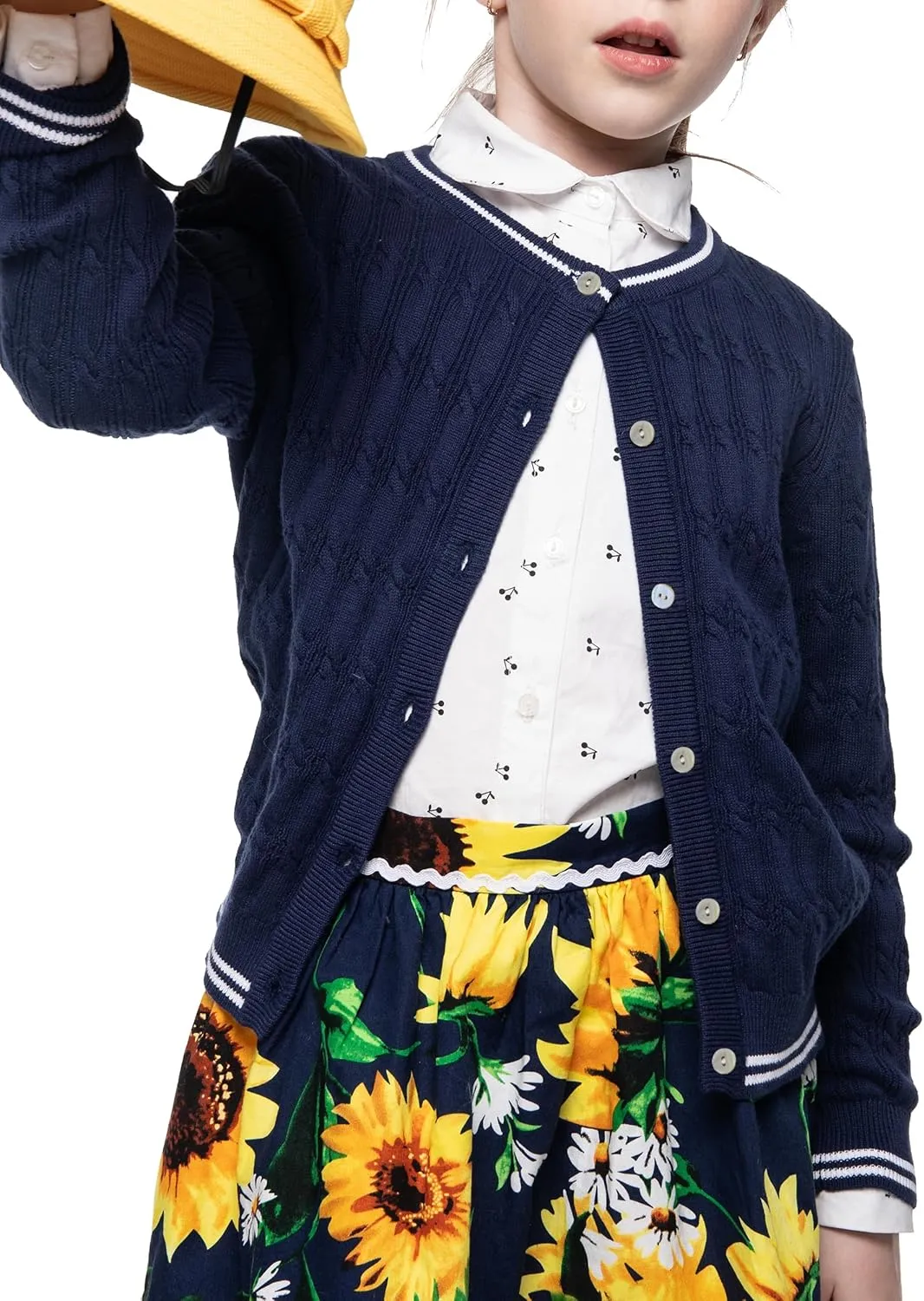 BOBOYOYO Girls Cardigan Kids School Uniform Sweater 100% Cotton Knit Girls Sweaters Button Crewneck Toddler Cardigans