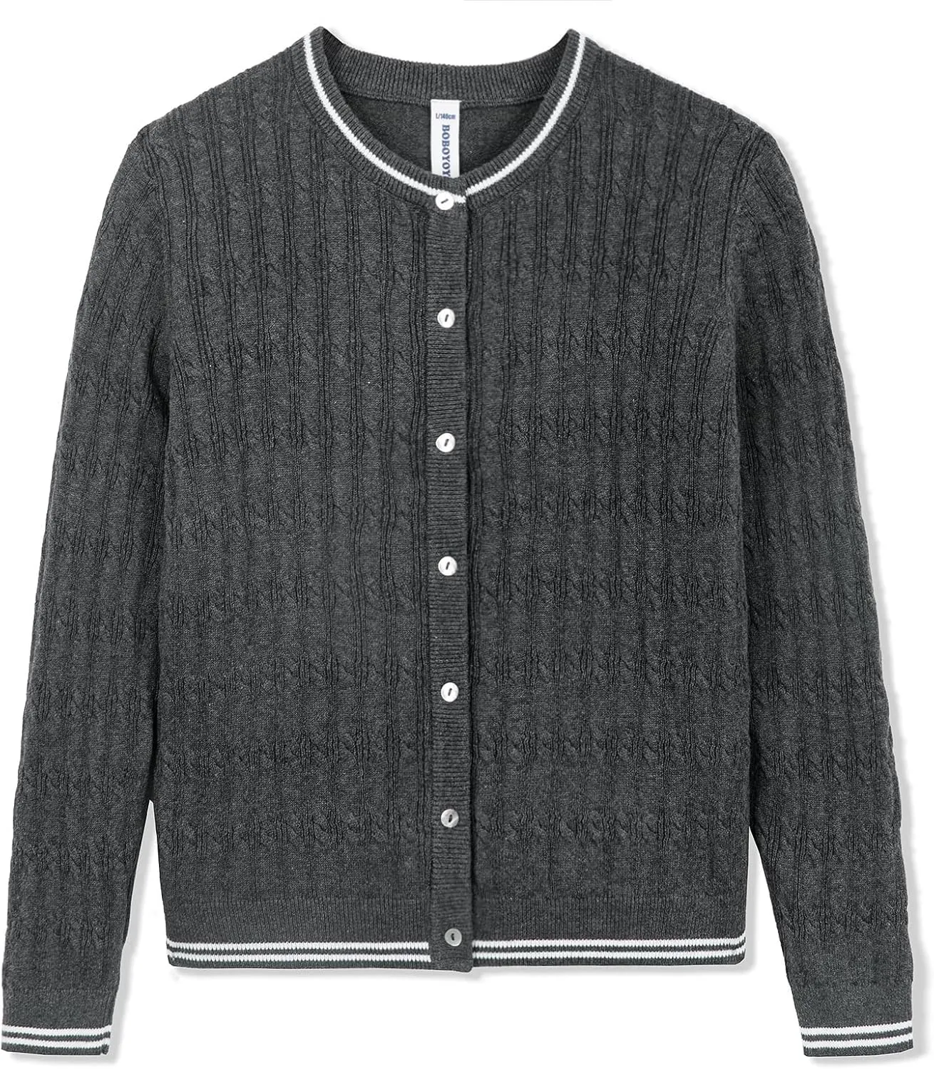 BOBOYOYO Girls Cardigan Kids School Uniform Sweater 100% Cotton Knit Girls Sweaters Button Crewneck Toddler Cardigans