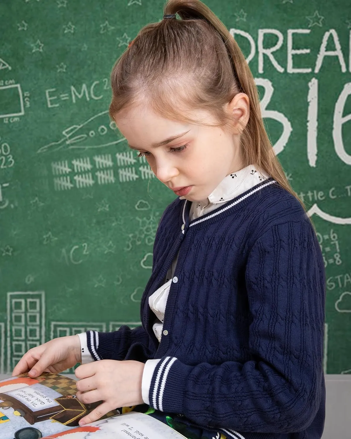 BOBOYOYO Girls Cardigan Kids School Uniform Sweater 100% Cotton Knit Girls Sweaters Button Crewneck Toddler Cardigans