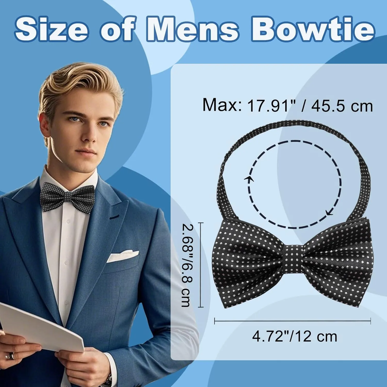 Bow Ties for Men Polka Dot Bowties Men, Pre-tied Adjustable Mens Bow Tie for Wedding Party Casual Work
