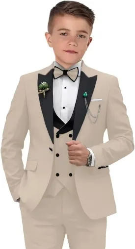 Boys Suits 3 Piece Formal Solid Slim Fit Suit Peak Lapel Blazer Pants Vest Boys Suit Double Breasted Kids Tuxedo