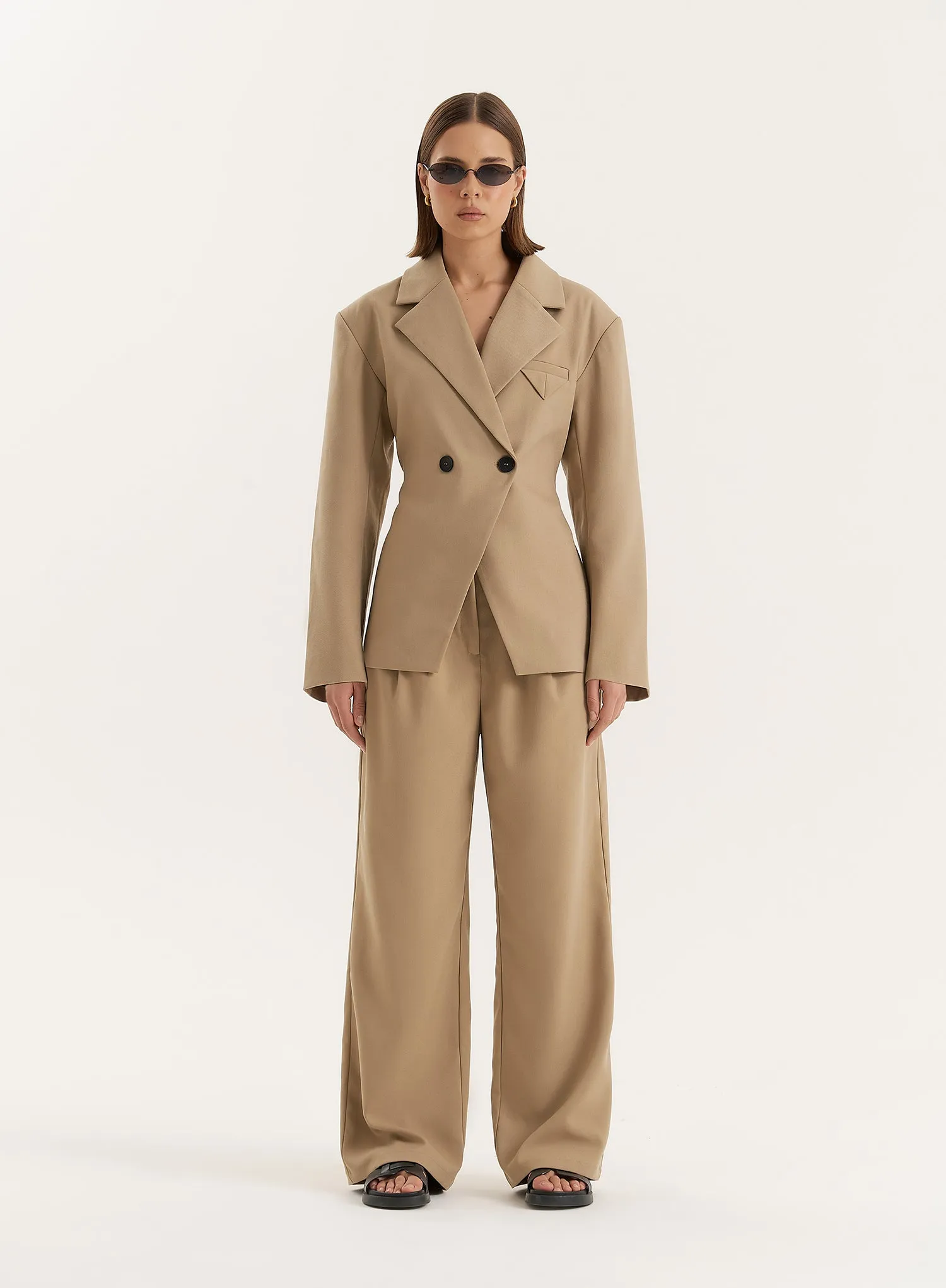 Camel Cinched Waist Tailored Blazer- Reese