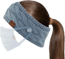 C.C Winter Fuzzy Fleece Lined Thick Knitted Diagonal Stripes Criss-Cross Pattern Headband Headwrap (HW-2060)