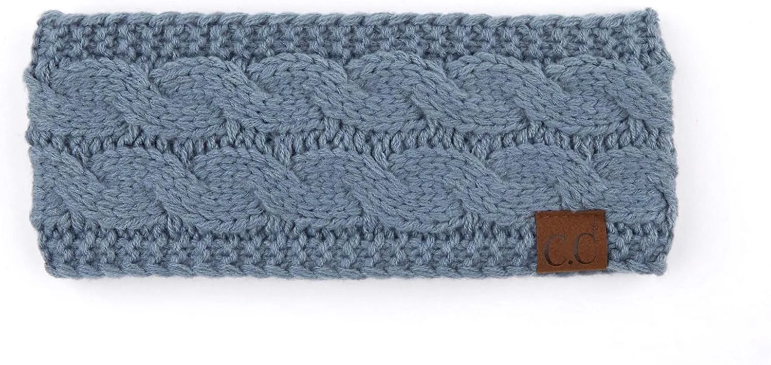 C.C Winter Fuzzy Fleece Lined Thick Knitted Diagonal Stripes Criss-Cross Pattern Headband Headwrap (HW-2060)