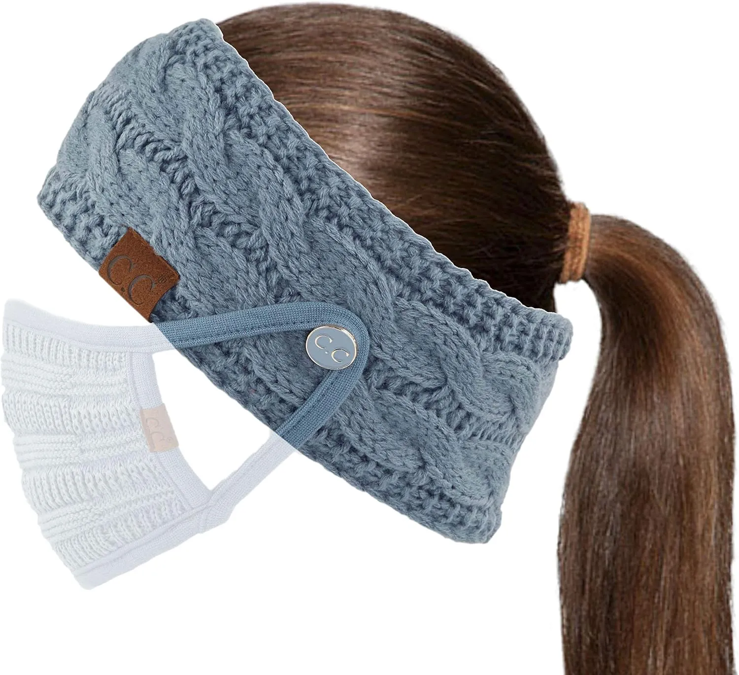 C.C Winter Fuzzy Fleece Lined Thick Knitted Diagonal Stripes Criss-Cross Pattern Headband Headwrap (HW-2060)