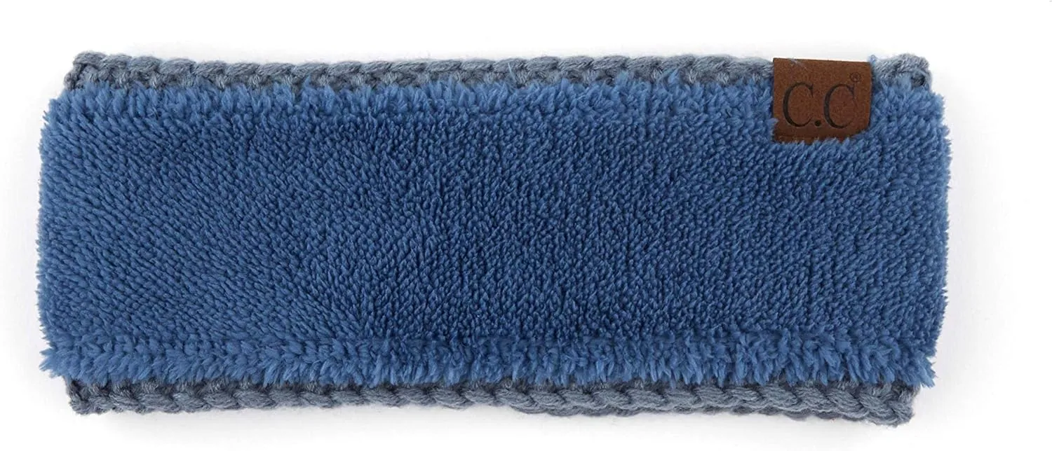 C.C Winter Fuzzy Fleece Lined Thick Knitted Diagonal Stripes Criss-Cross Pattern Headband Headwrap (HW-2060)