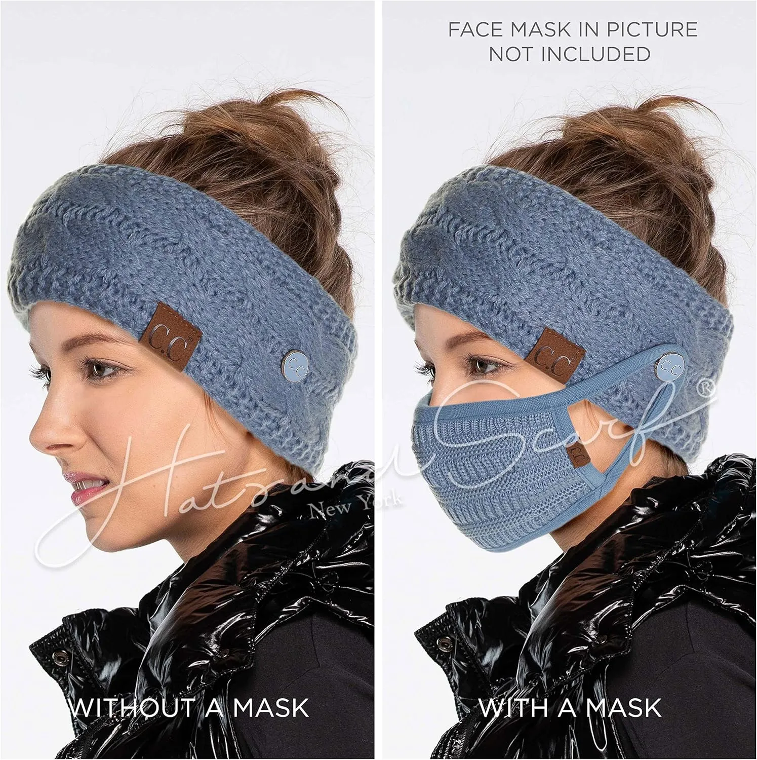 C.C Winter Fuzzy Fleece Lined Thick Knitted Diagonal Stripes Criss-Cross Pattern Headband Headwrap (HW-2060)