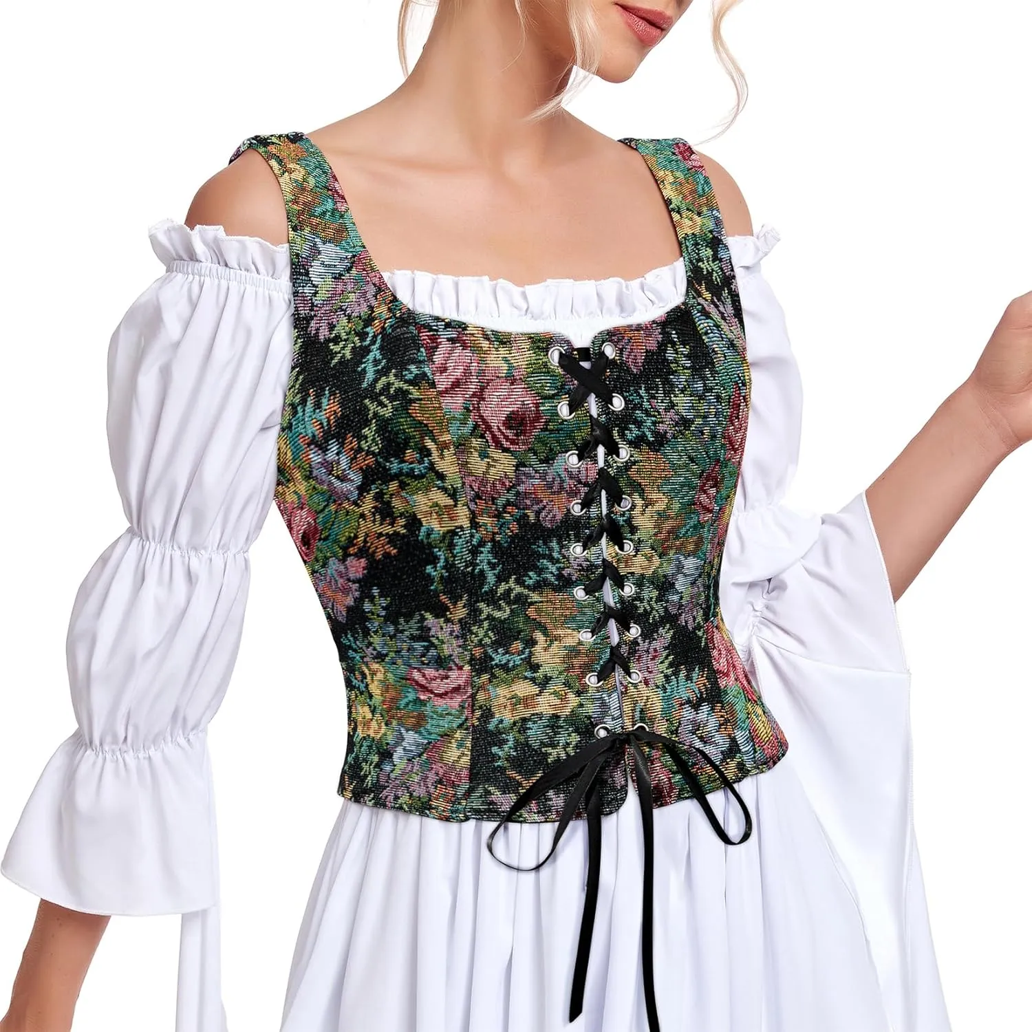 Century Star Renaissance Corset Costume Women Pirate Medieval Viking Floral Top Ren Faire Vest Victorian Plus Size Bodice