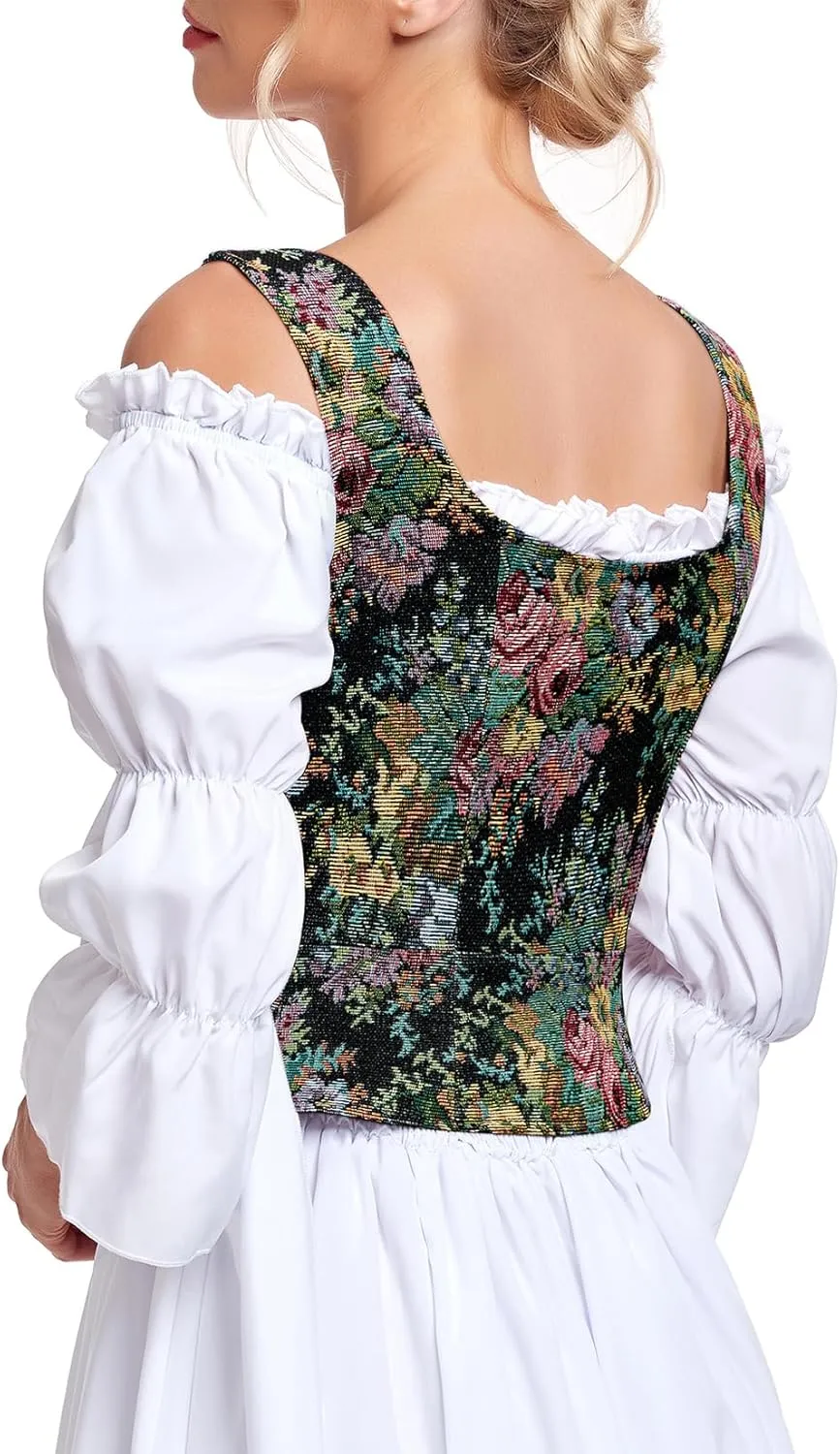 Century Star Renaissance Corset Costume Women Pirate Medieval Viking Floral Top Ren Faire Vest Victorian Plus Size Bodice
