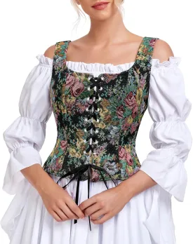 Century Star Renaissance Corset Costume Women Pirate Medieval Viking Floral Top Ren Faire Vest Victorian Plus Size Bodice