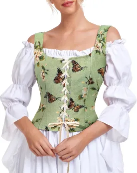 Century Star Renaissance Corset Costume Women Pirate Medieval Viking Floral Top Ren Faire Vest Victorian Plus Size Bodice