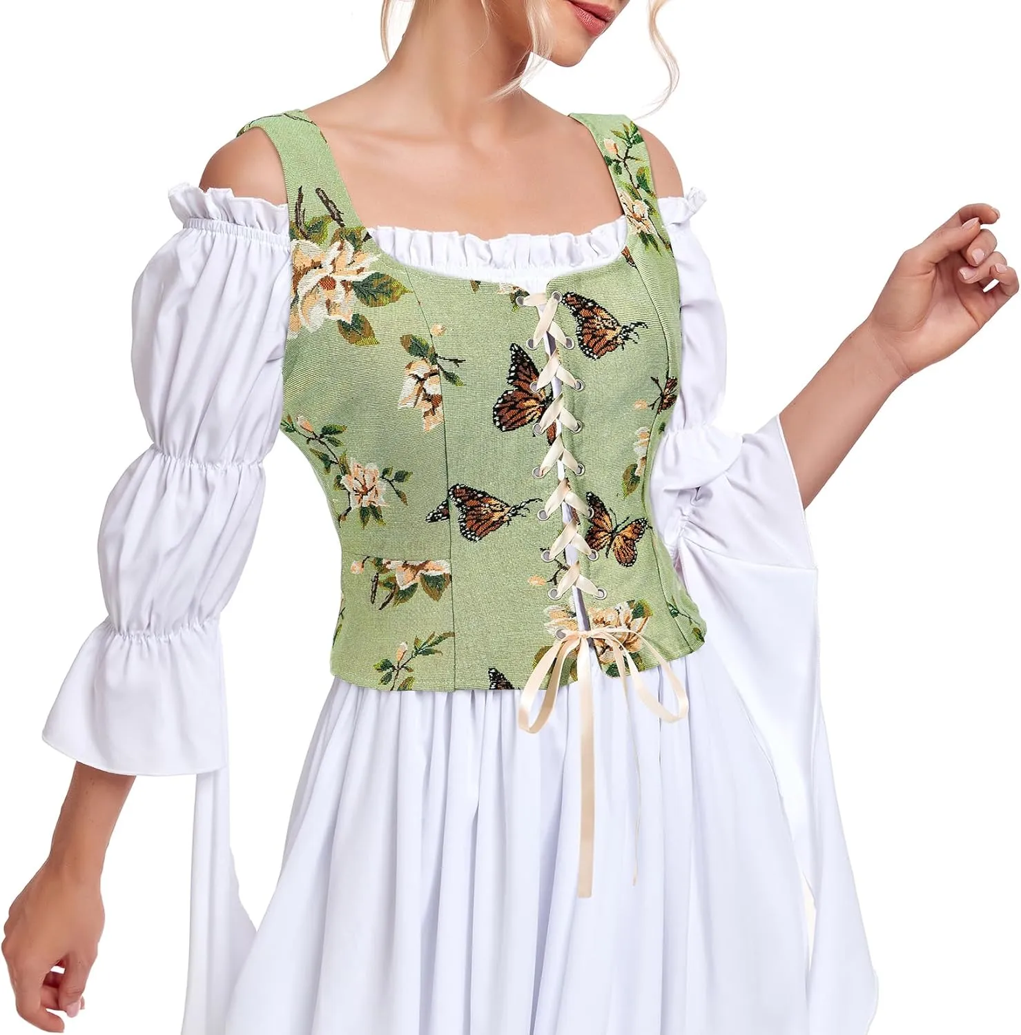 Century Star Renaissance Corset Costume Women Pirate Medieval Viking Floral Top Ren Faire Vest Victorian Plus Size Bodice