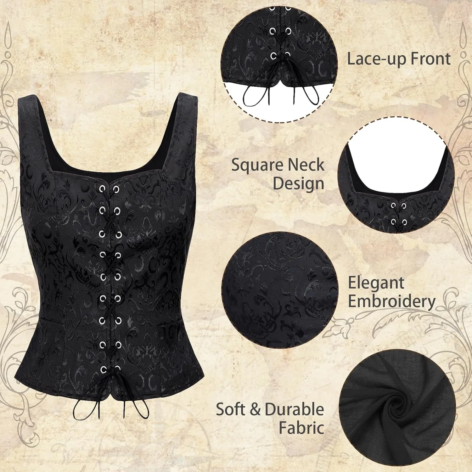 Century Star Renaissance Corset Costume Women Pirate Medieval Viking Floral Top Ren Faire Vest Victorian Plus Size Bodice