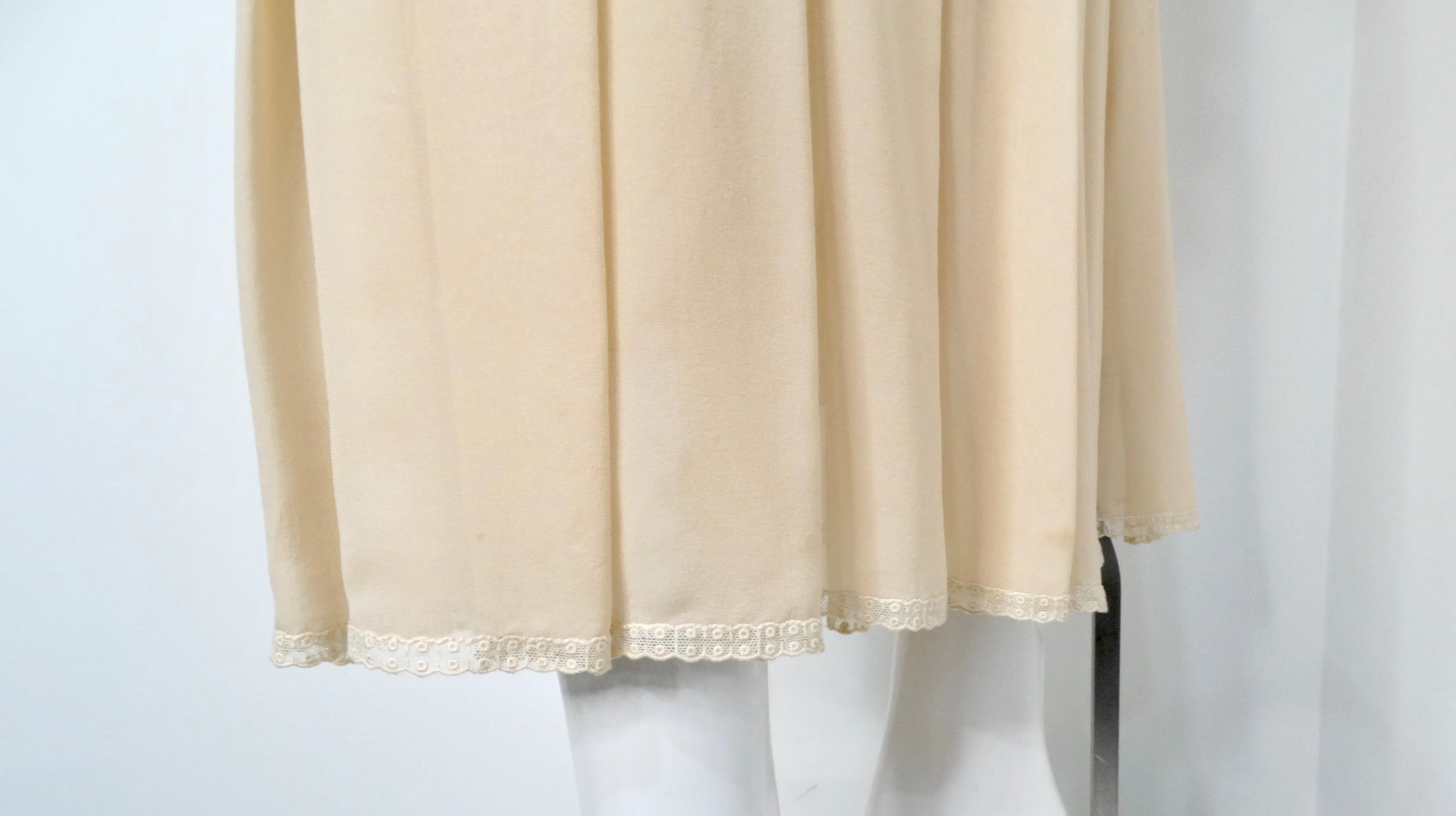 Chloe by Karl Lagerfeld Circa 1970s Cream Blush Tiered Lace & Pleated Dress