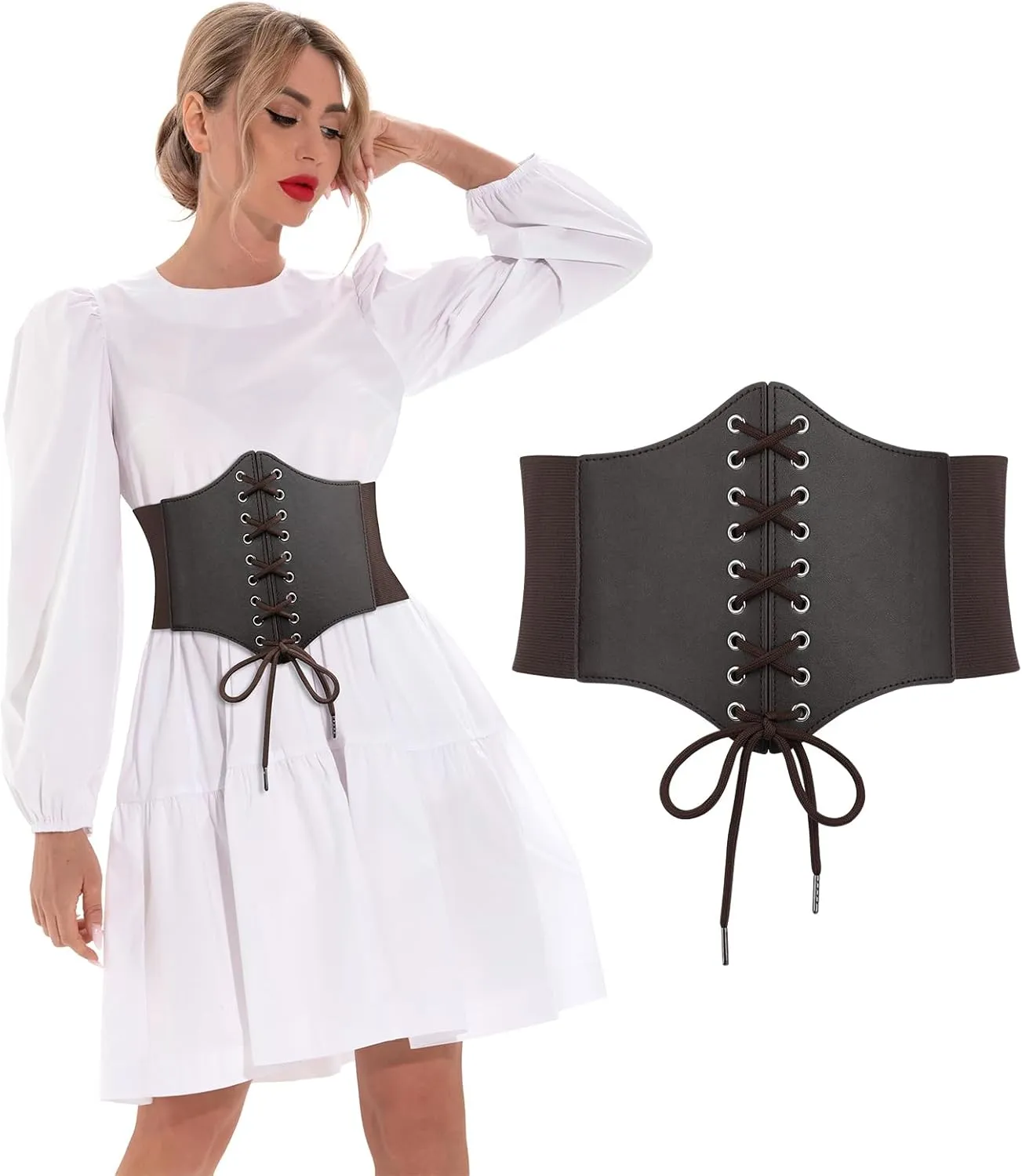 Corset Belt for Women, Lace Up Elastic Waist Belt,Tied Waspie Corset Belts for Women Halloween Costume