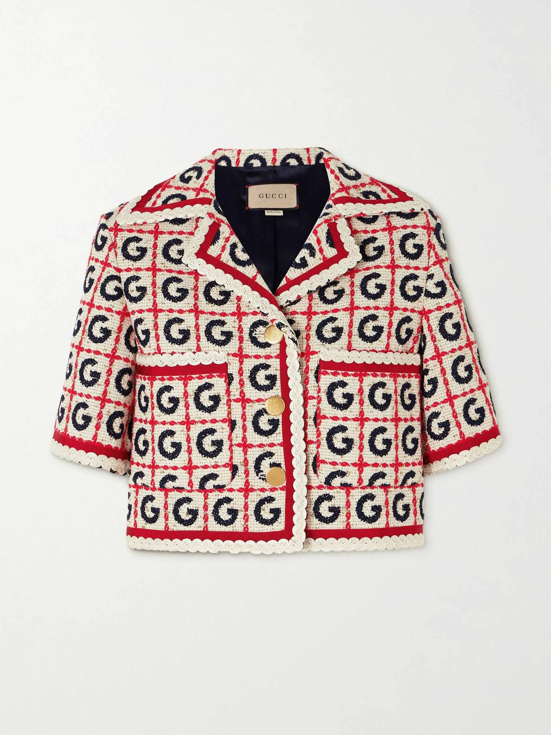 Cropped cotton-blend tweed-lamé jacket