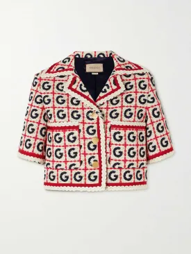 Cropped cotton-blend tweed-lamé jacket