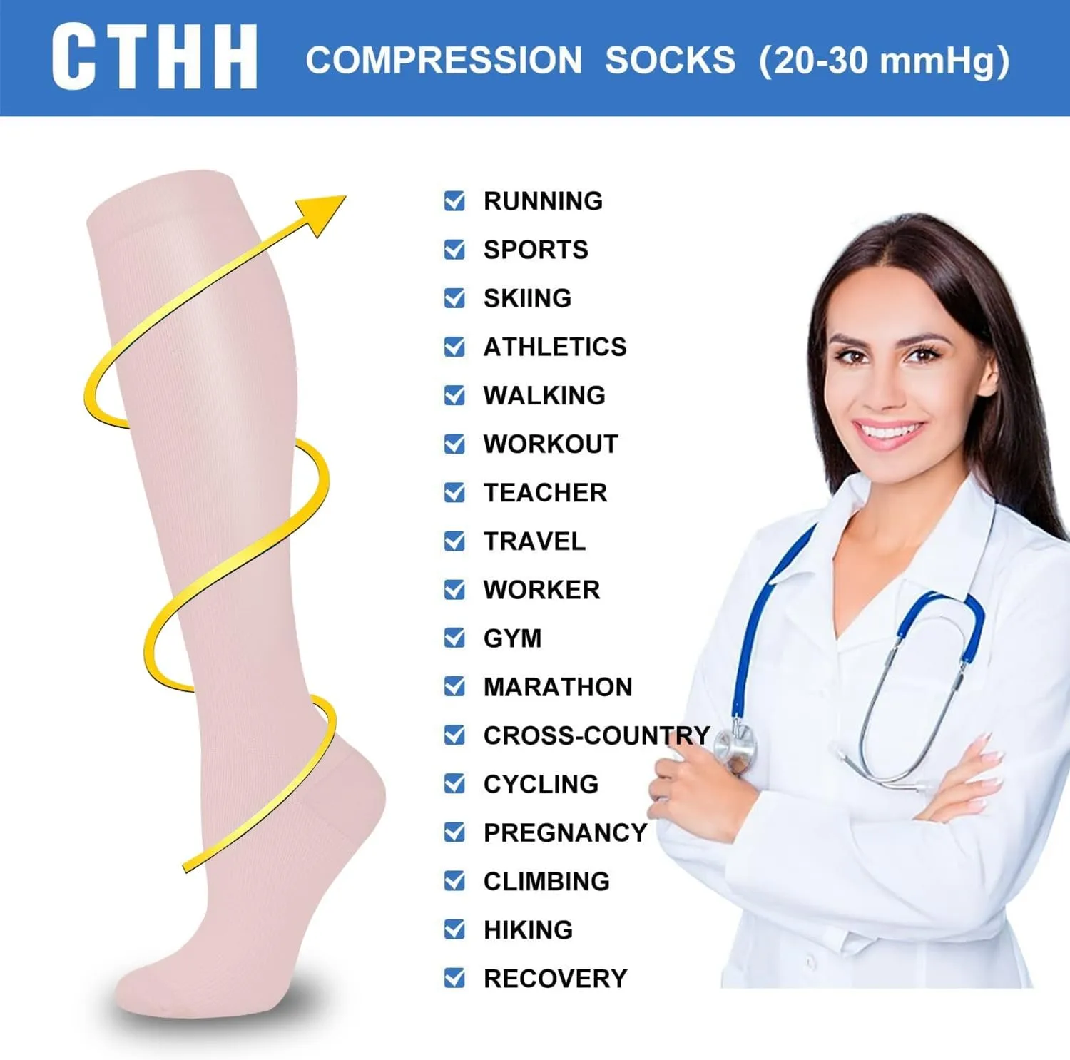 CTHH 5/7 Pairs Compression Socks for Women & Men Circulation - Compression Stockings for Support Running Athletics Nursing Travel
