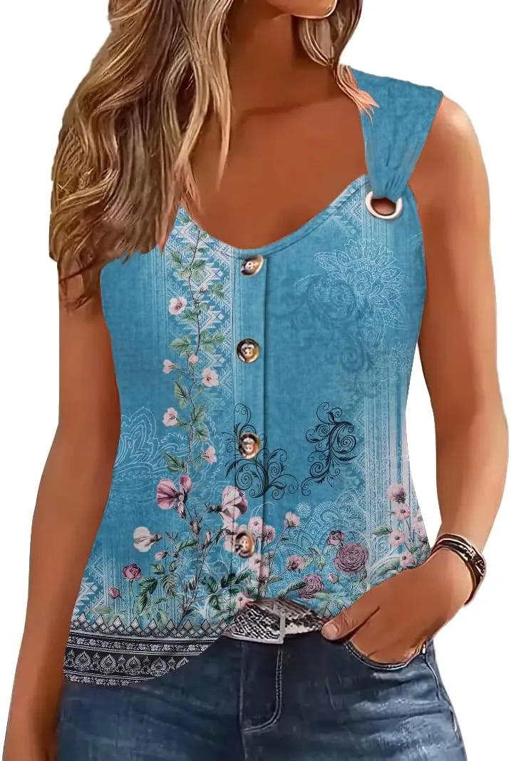 Disamer Tank Tops for Women 2025 Vacation Summer Spring Outfits Lace V Neck Button Down Loose Fit Sleeveless T Shirts