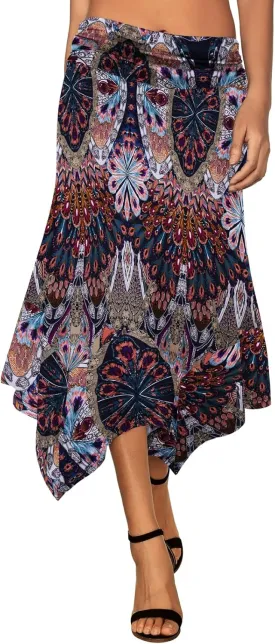 DJT Women's Flowy Handkerchief Hemline Midi Skirt