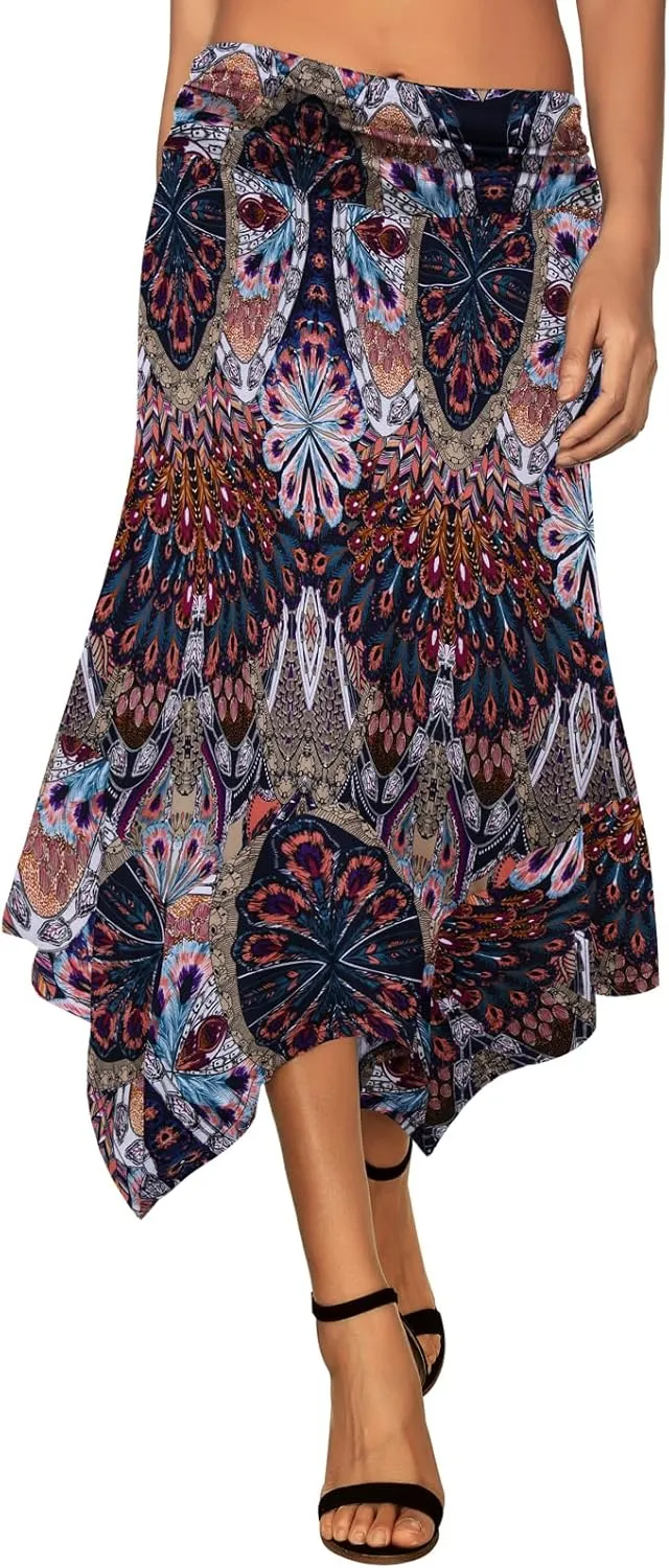 DJT Women's Flowy Handkerchief Hemline Midi Skirt