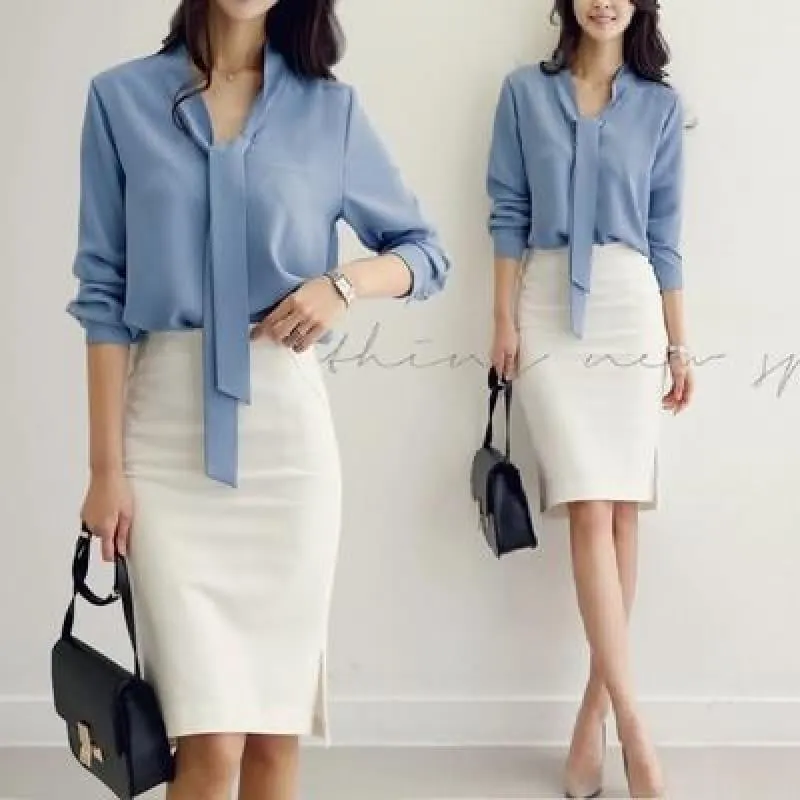 Front Tie Loose Chiffon Solid Color Blouse