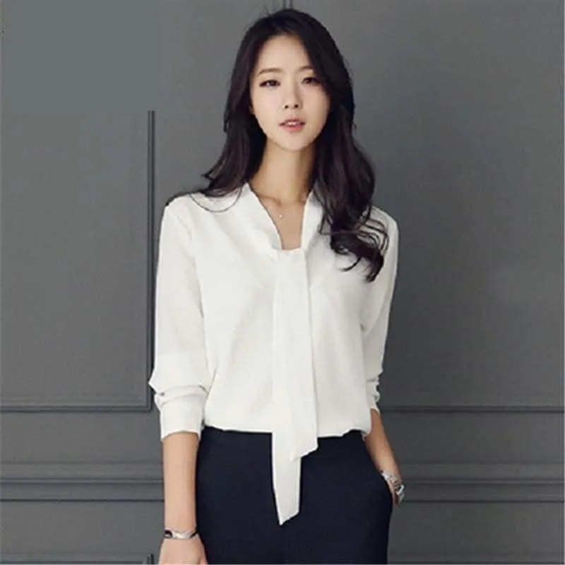 Front Tie Loose Chiffon Solid Color Blouse