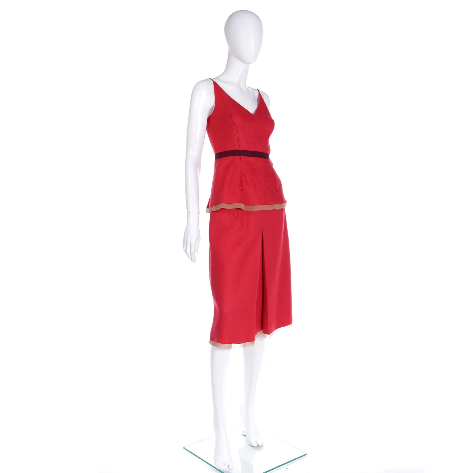 F/W 2000 Prada Red Peplum Top and Skirt Day Dress Outfit