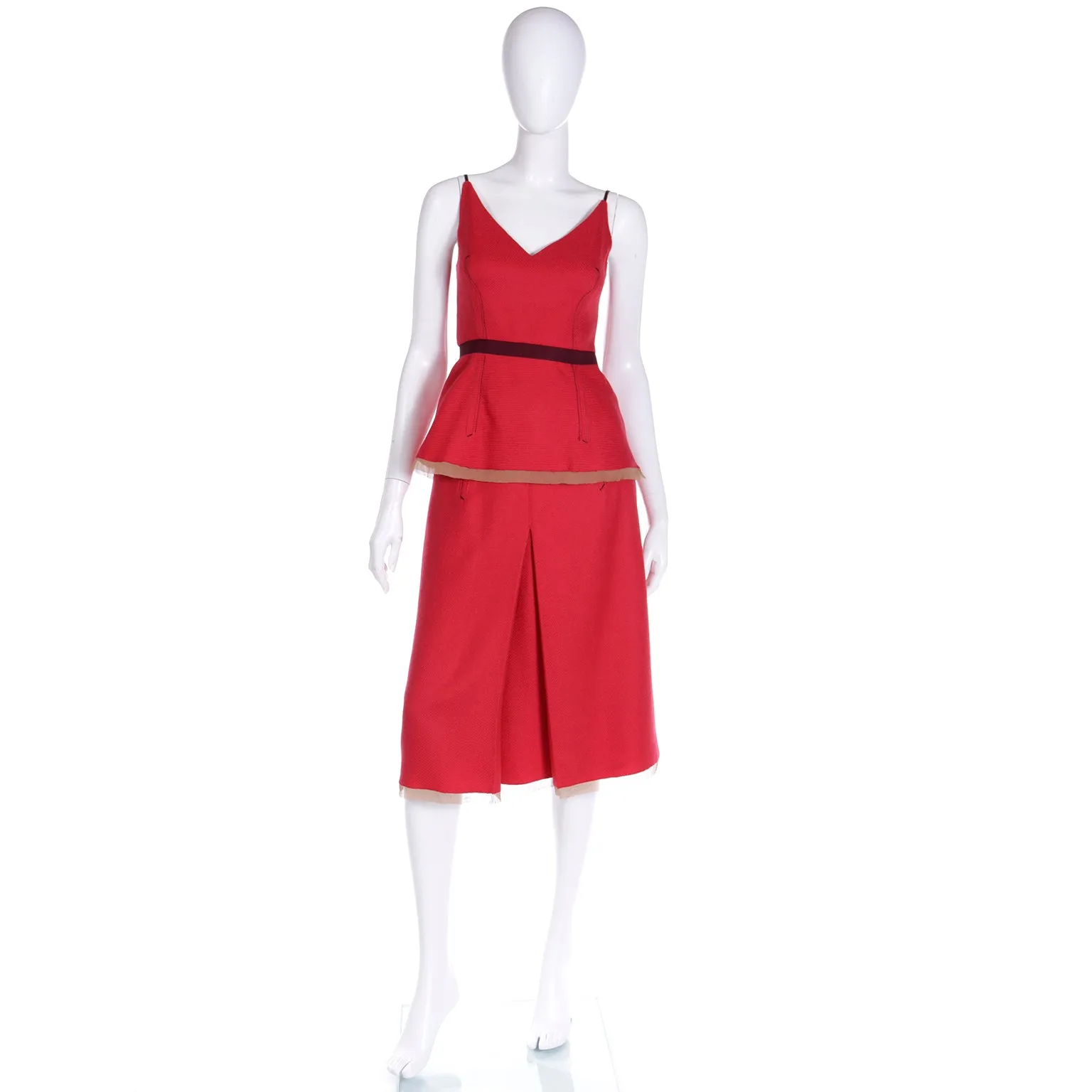 F/W 2000 Prada Red Peplum Top and Skirt Day Dress Outfit