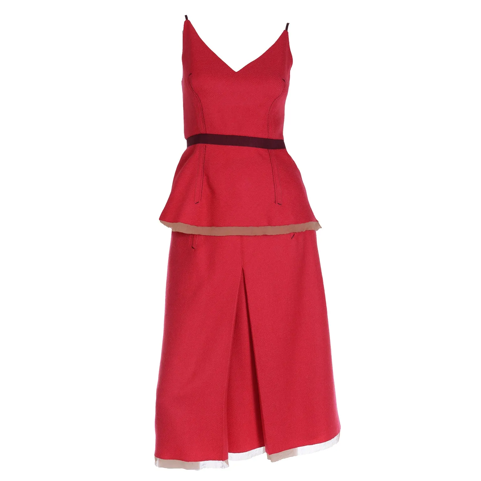 F/W 2000 Prada Red Peplum Top and Skirt Day Dress Outfit