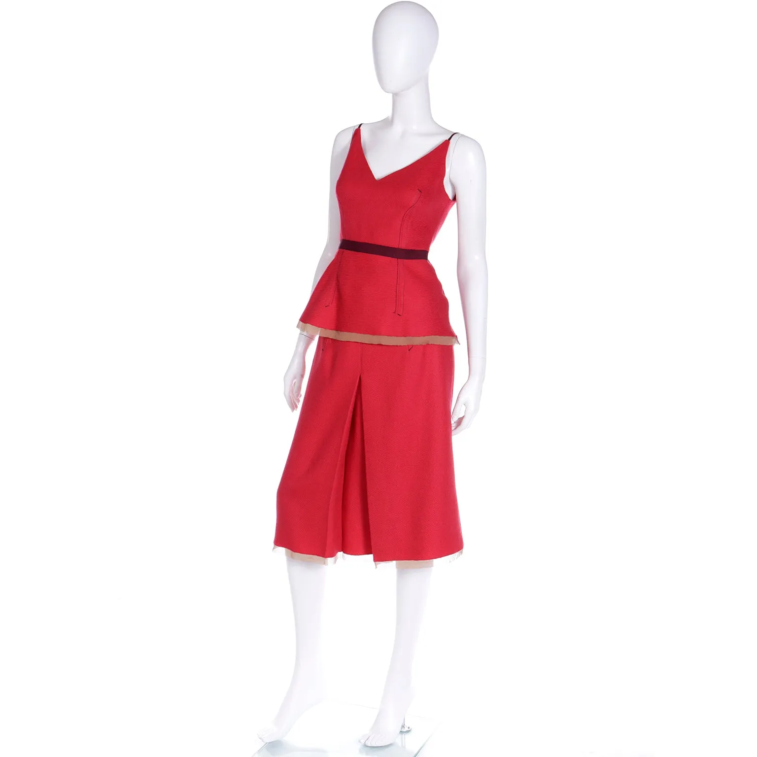 F/W 2000 Prada Red Peplum Top and Skirt Day Dress Outfit