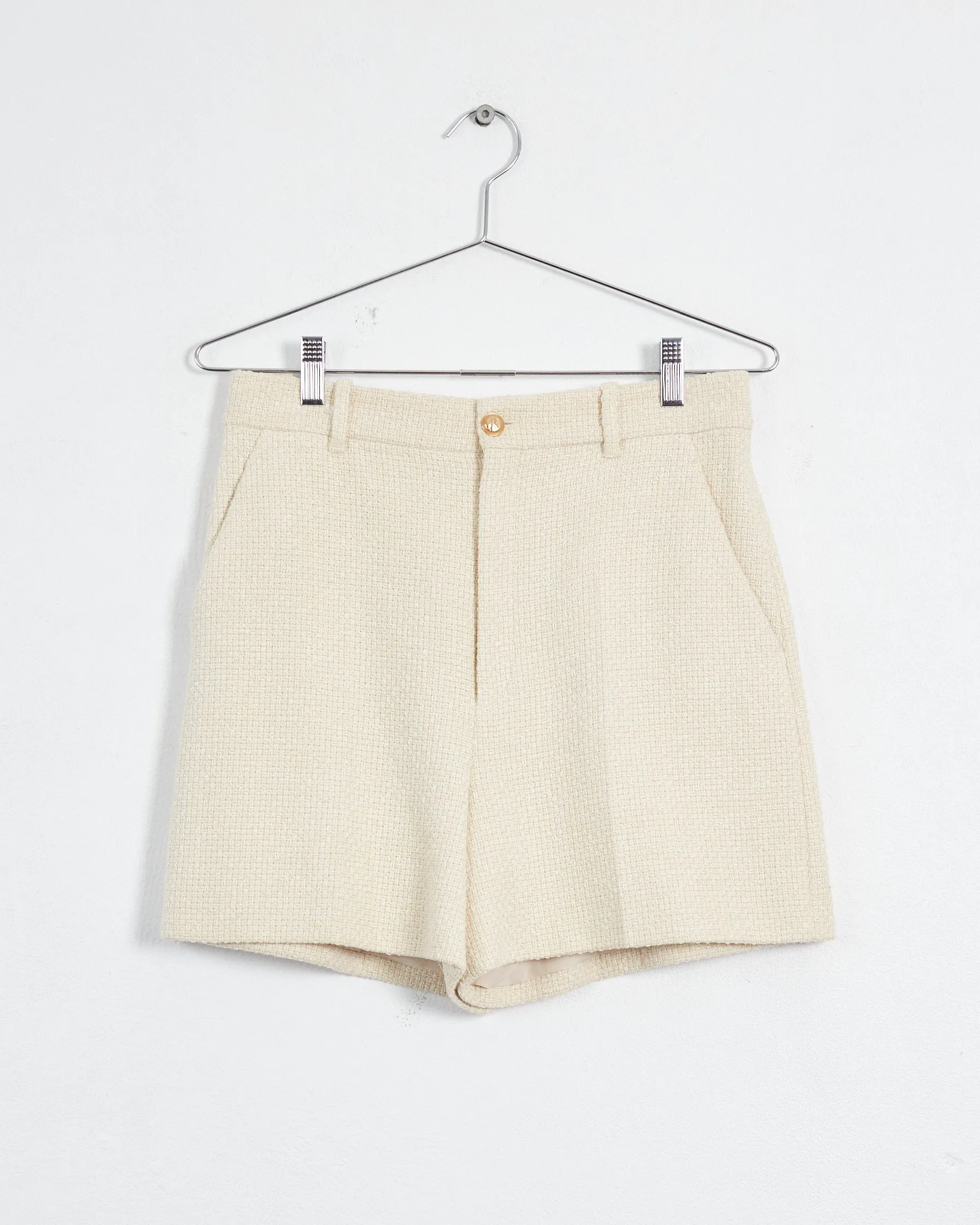 Gucci 2022 wool tweed short suit, cream, 8-10