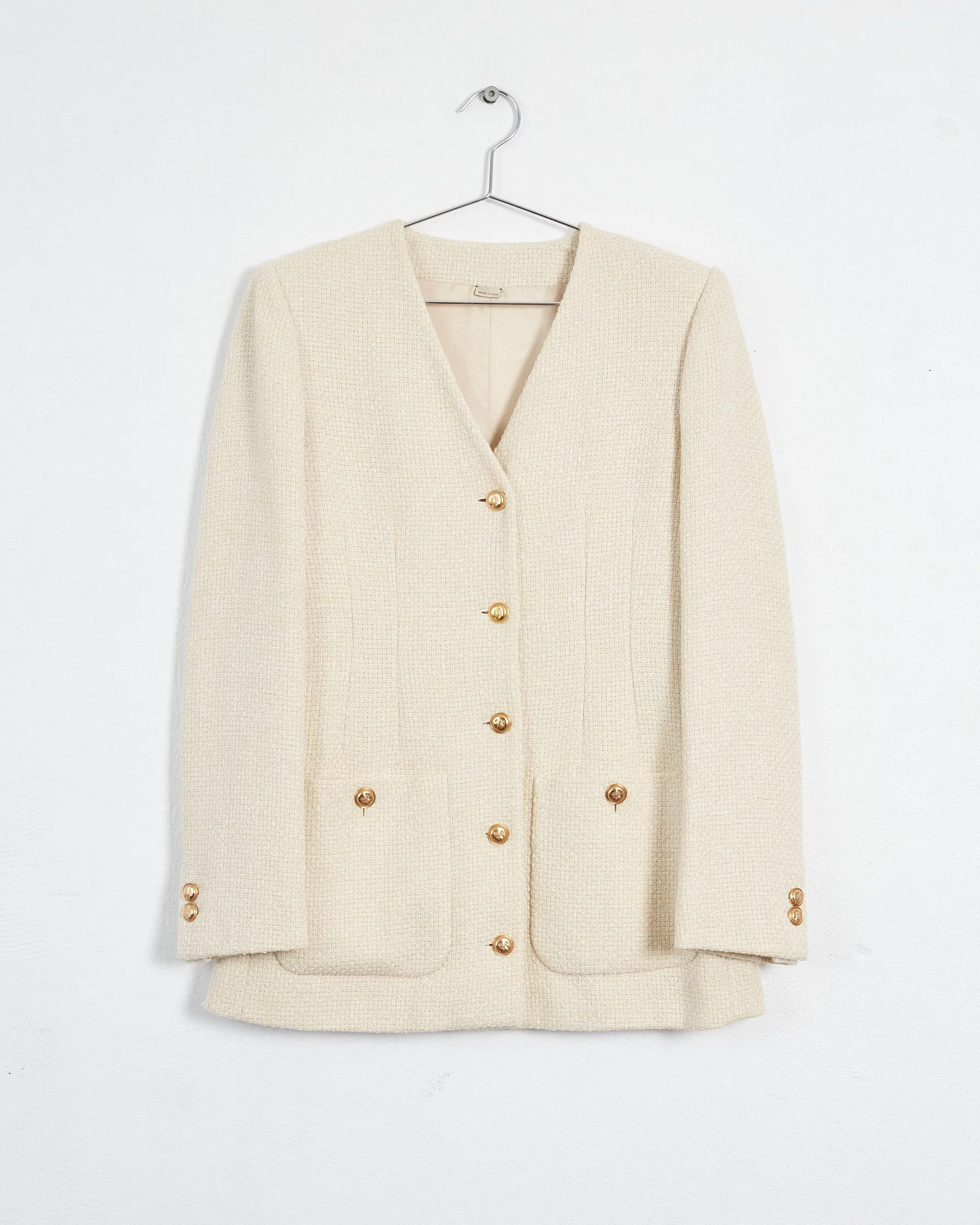 Gucci 2022 wool tweed short suit, cream, 8-10