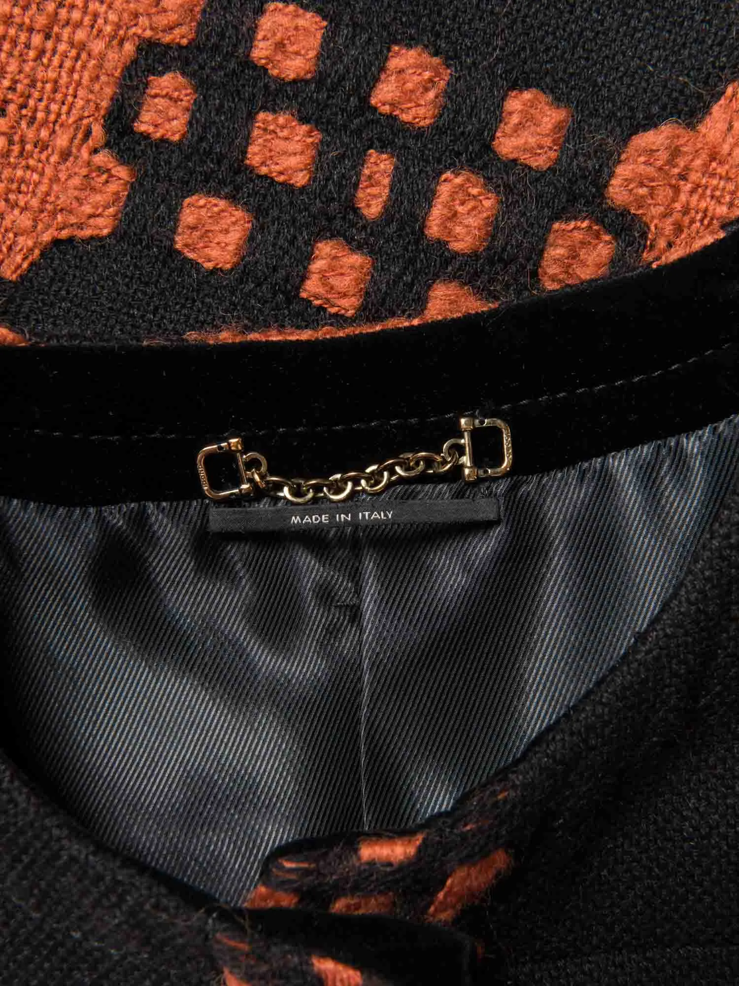Gucci Runway Tweed Cape Sleeve Jacket Black Terracotta